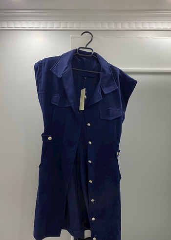 Trendyol & Milla Düğmeli Lacivert Uzun Denim Yelek