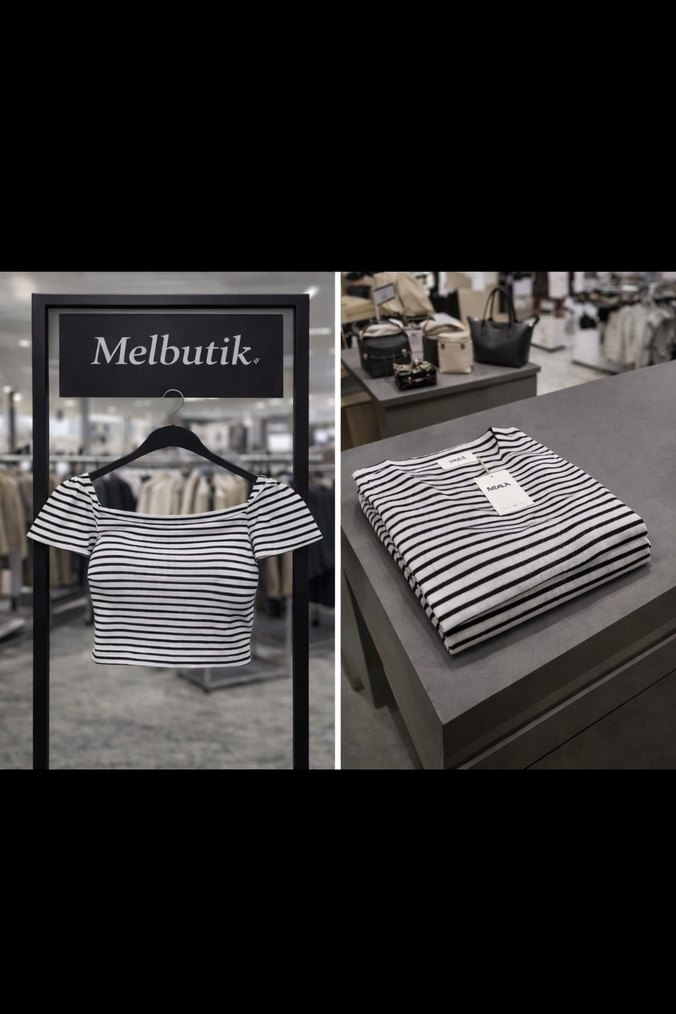 Çizgili Straplez Crop Top - Görsel 2