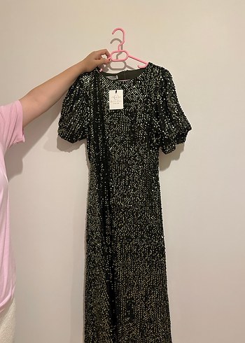 Zara Kadın Yeşil Payetli Elbise