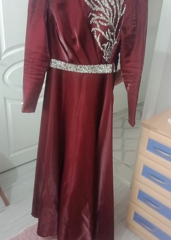 Bordo Drapeli Uzun Abiye Elbise