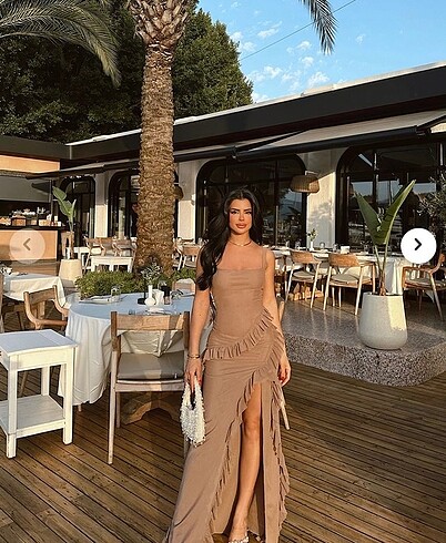 Vizon astrid yırtmaçlı uzun elbise
