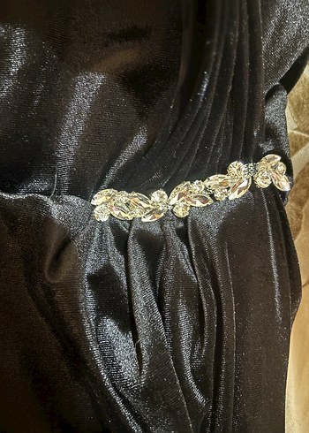 Kadife Kumaş Taş Detaylı Abiye Elbise - Görsel 5