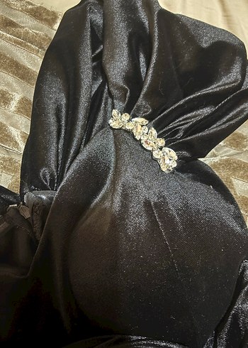 Kadife Kumaş Taş Detaylı Abiye Elbise - Görsel 6