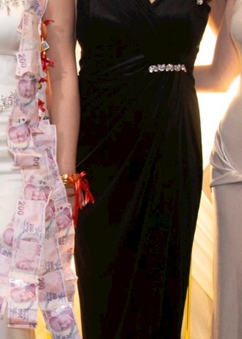 Kadife Kumaş Taş Detaylı Abiye Elbise - Görsel 3