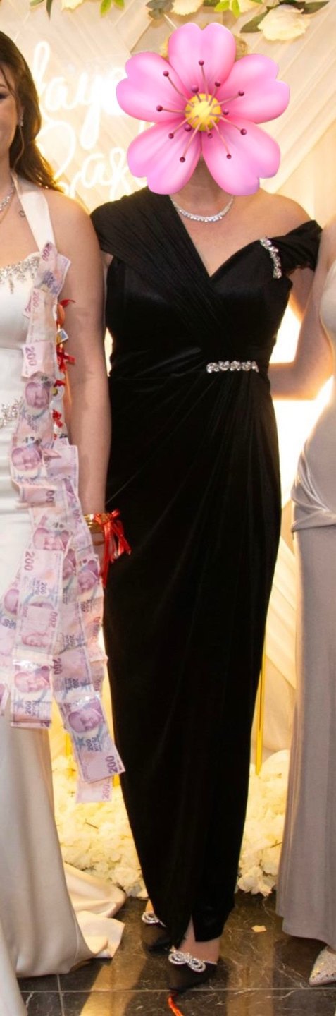 Kadife Kumaş Taş Detaylı Abiye Elbise - Görsel 3