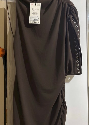 Zara Asimetrik Kahve Kısa Elbise - Görsel 4