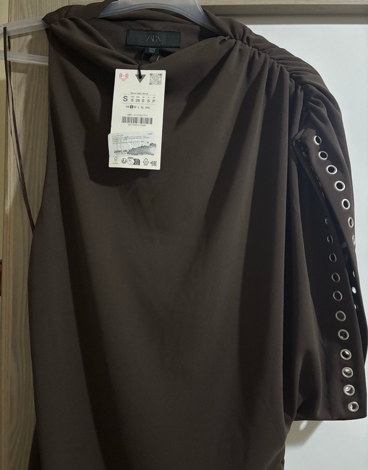 Zara Asimetrik Kahve Kısa Elbise - Görsel 5