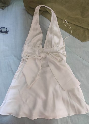 m Beden beyaz Renk Beyaz Saten Zara V Yakalı Mini Mezuniyet elbisesi