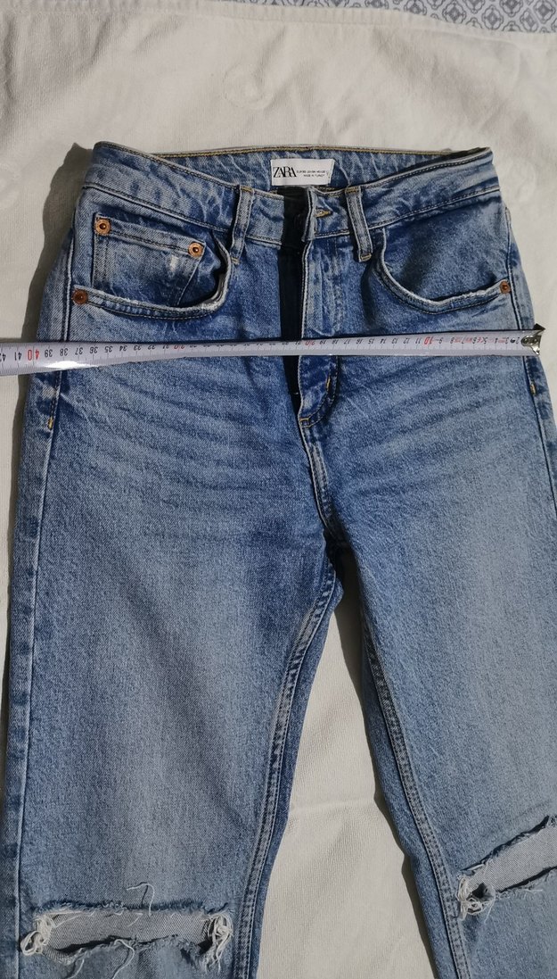 Zara Diz Yırtıklı Mavi Kadın Denim Pantolon - Görsel 3