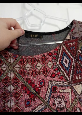 Diğer Bohem Desenli Bordo Siyah Uzun Elbise