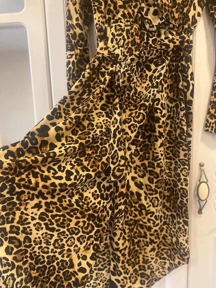 Leopar Desenli Uzun Kollu Kadın Elbise - Görsel 2