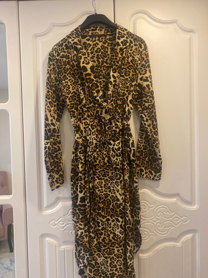 Leopar Desenli Uzun Kollu Kadın Elbise - Görsel 4