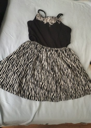 Zebra Desenli Kız Elbisesi, Askılı, Fırfırlı