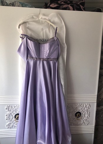 Saten Parlak Mor Straplez Uzun Abiye Elbise - Görsel 4