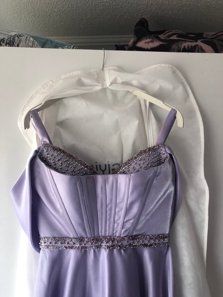 Saten Parlak Mor Straplez Uzun Abiye Elbise - Görsel 3