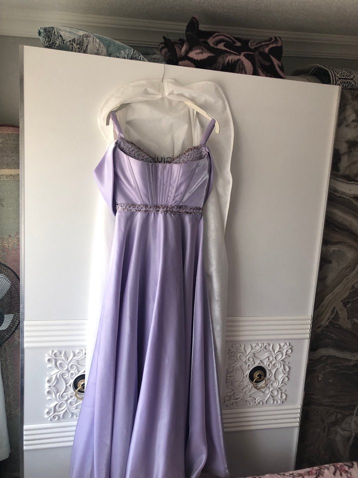 Saten Parlak Mor Straplez Uzun Abiye Elbise - Görsel 2