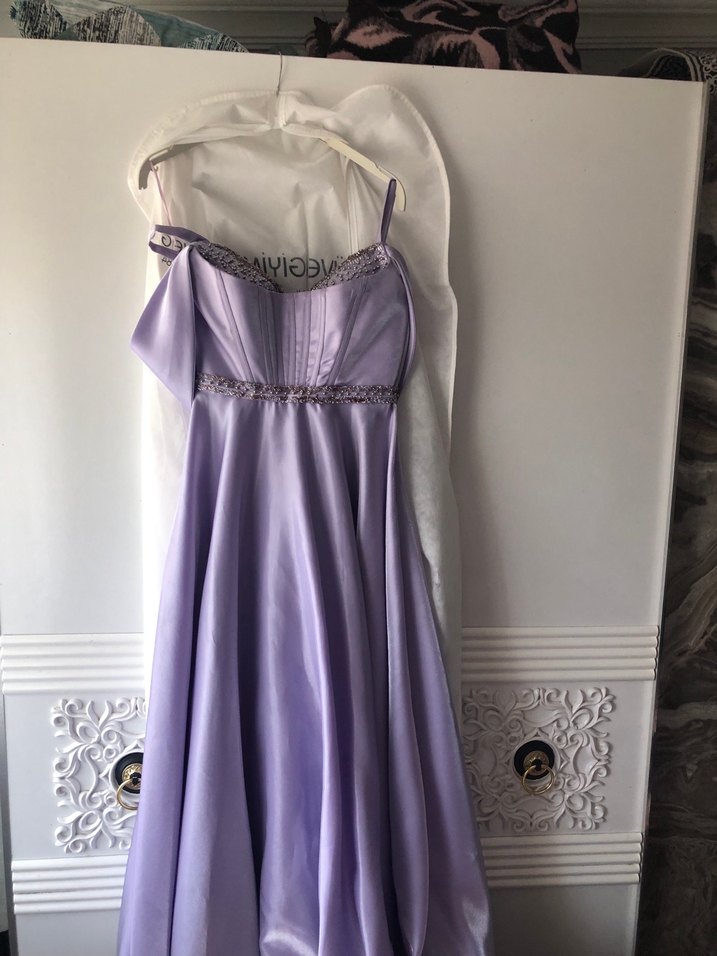 Saten Parlak Mor Straplez Uzun Abiye Elbise - Görsel 4