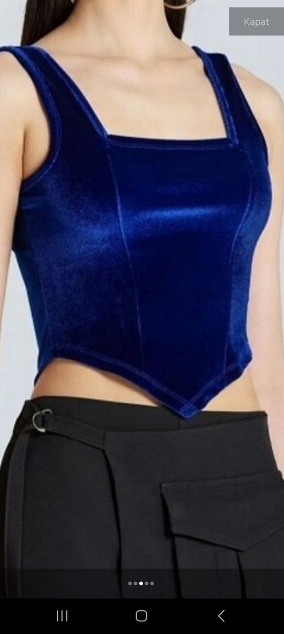 Koyu Mavi kare Yaka Korse Bustiyer - Görsel 3