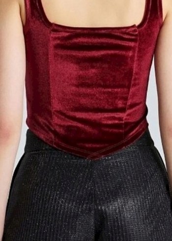 Bordo kare Yaka Pilili Mini Bustiyer - Görsel 2