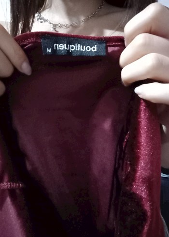 Bordo kare Yaka Pilili Mini Bustiyer - Görsel 5