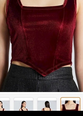 Bordo kare Yaka Pilili Mini Bustiyer - Görsel 3