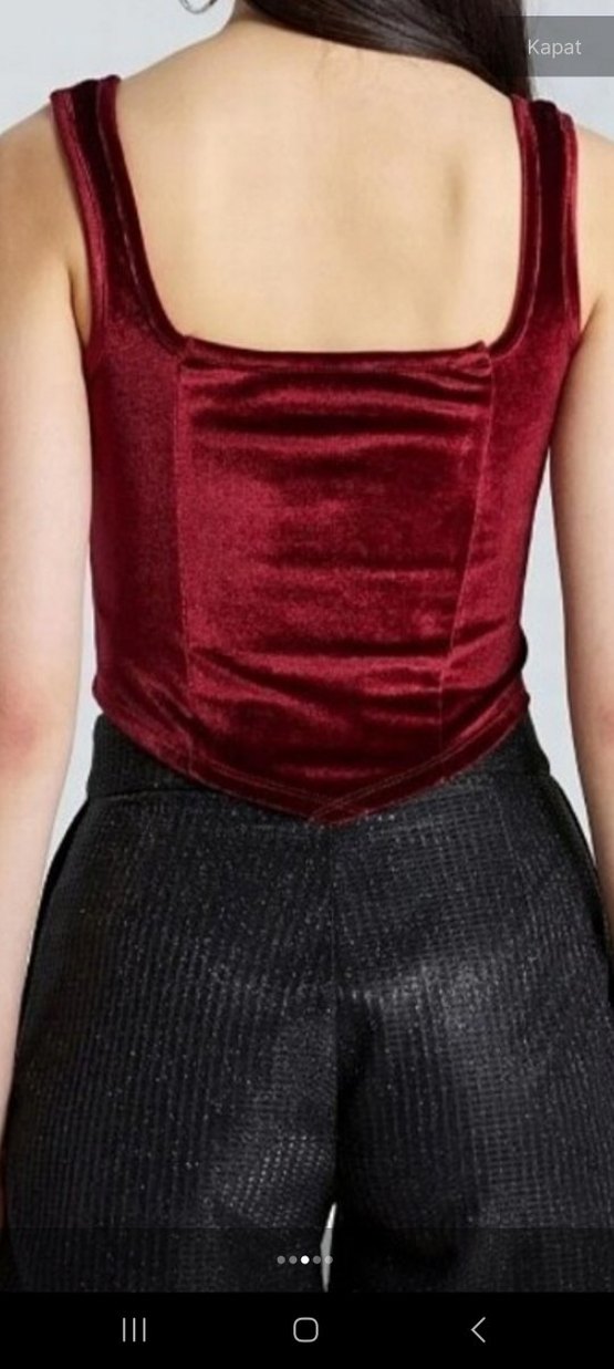 Bordo kare Yaka Pilili Mini Bustiyer - Görsel 2