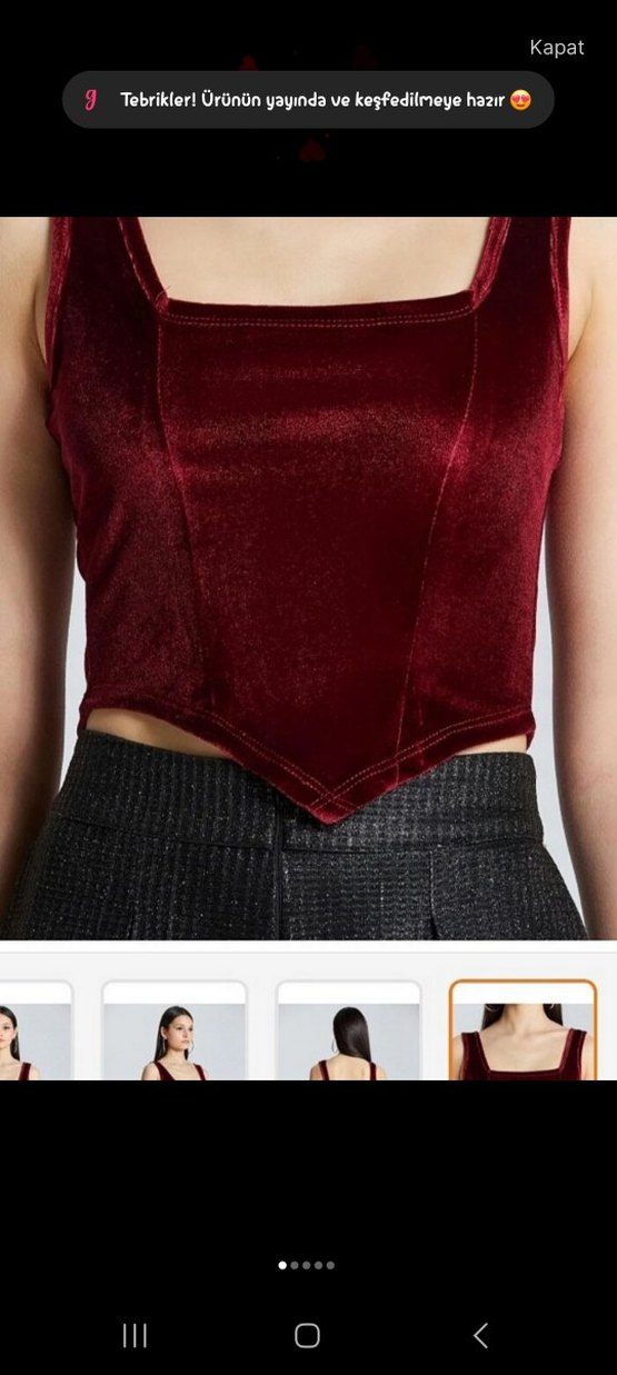 Bordo kare Yaka Pilili Mini Bustiyer - Görsel 3