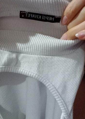 Beyaz Straplez Uzun Kollu Crop Top - Görsel 5