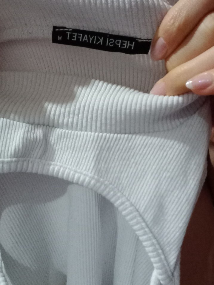 Beyaz Straplez Uzun Kollu Crop Top - Görsel 5