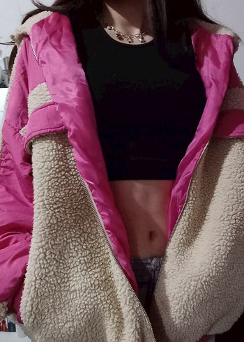 Pembe Kürklü Kadın Kışlık Ceket - Görsel 3