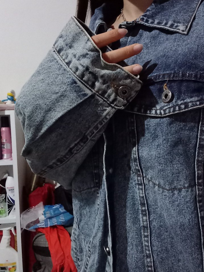 Düğmeli Kadın Denim Kot Ceket Midi Boy - Görsel 3