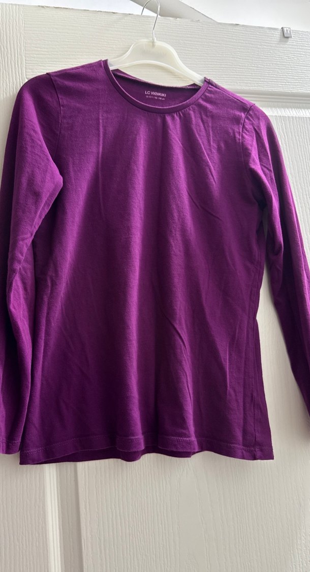 Mor Uzun Kollu Basic Kadın Tişört - Görsel 4