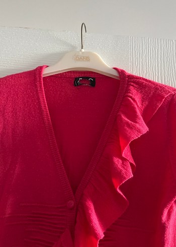 Pembe V Yaka Fırfırlı Hamile Hırka - Görsel 3