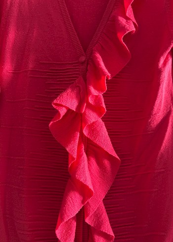 Pembe V Yaka Fırfırlı Hamile Hırka - Görsel 2