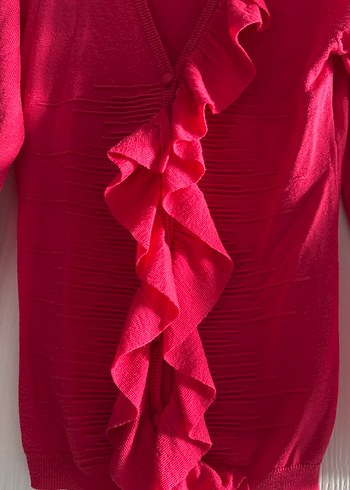 Pembe V Yaka Fırfırlı Hamile Hırka - Görsel 5