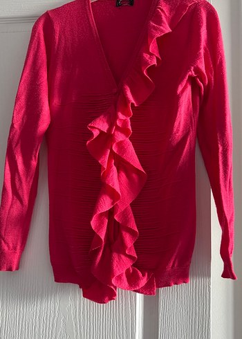 Pembe V Yaka Fırfırlı Hamile Hırka - Görsel 4