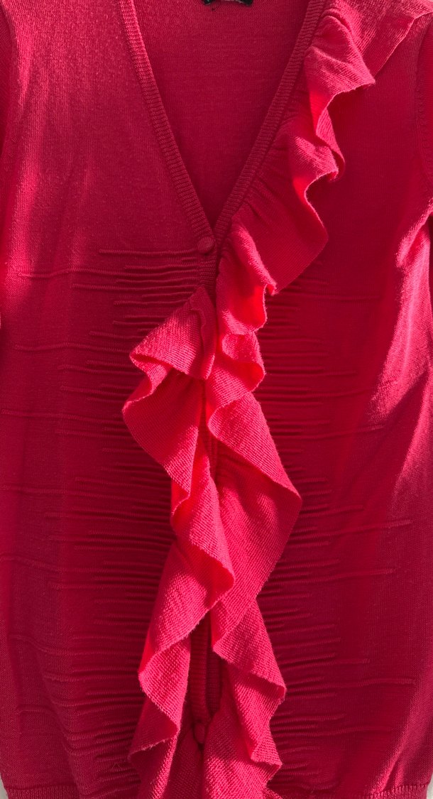 Pembe V Yaka Fırfırlı Hamile Hırka - Görsel 2