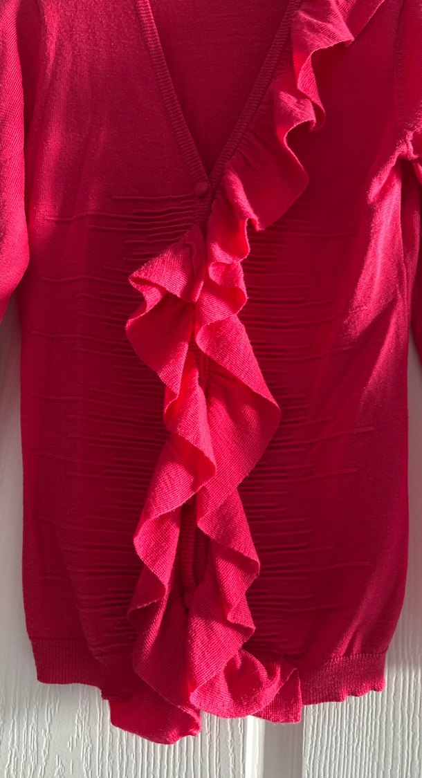 Pembe V Yaka Fırfırlı Hamile Hırka - Görsel 5