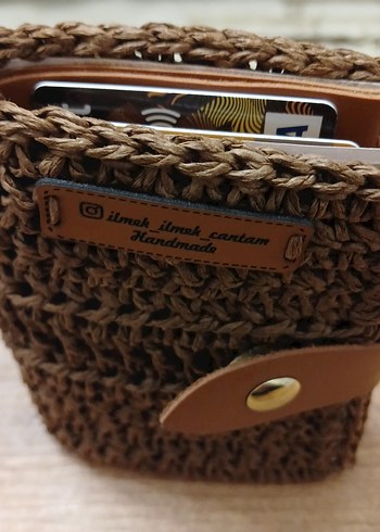 Örgü Kahverengi kadın cuzdan. Deri kartlikli. citcit kilitli. - Görsel 4