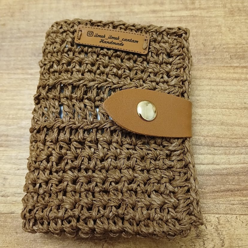 Örgü Kahverengi kadın cuzdan. Deri kartlikli. citcit kilitli. - Görsel 3