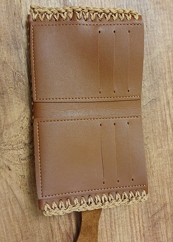 Hasir Örgü Bohem, taba rengi deri kartlikli Kadın cuzdan - Görsel 6