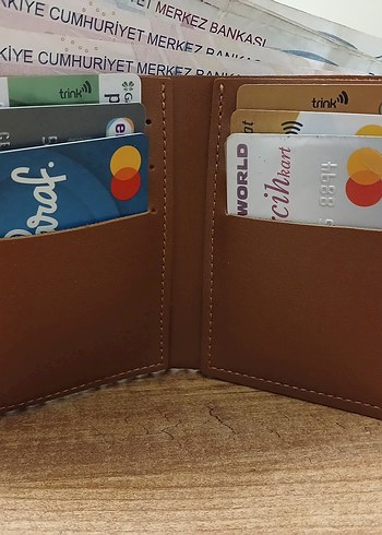 Hasir Örgü Bohem, taba rengi deri kartlikli Kadın cuzdan - Görsel 3