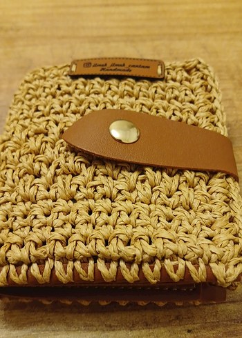 Hasir Örgü Bohem, taba rengi deri kartlikli Kadın cuzdan - Görsel 5