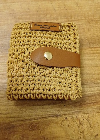 Hasir Örgü Bohem, taba rengi deri kartlikli Kadın cuzdan - Görsel 8