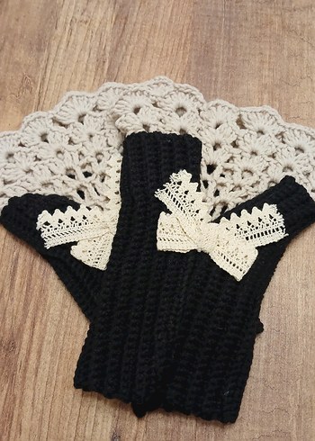 Siyah Dantel Detaylı Örgü Kadın Eldiven - Görsel 4