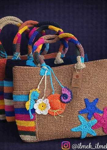 Renkli Nakışlı Örgü Bohem Kadın Çanta - Görsel 2