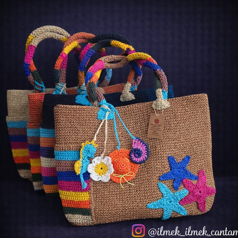 Renkli Nakışlı Örgü Bohem Kadın Çanta - Görsel 2