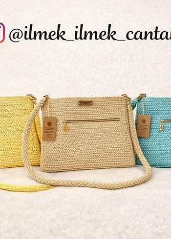 Sarı Örgü Kadın clach canta fermuar astar Detaylı - Görsel 3