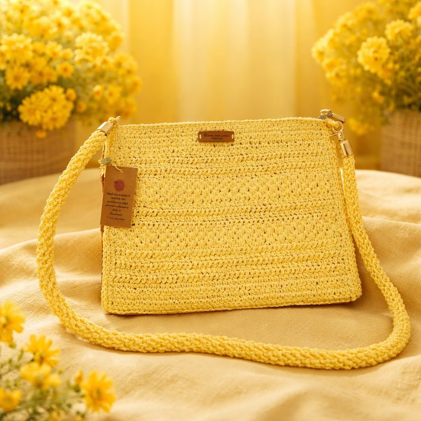 Sarı Örgü Kadın clach canta fermuar astar Detaylı - Görsel 2