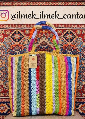 Renkli Örgü Bohem Kadın Çanta - Görsel 3
